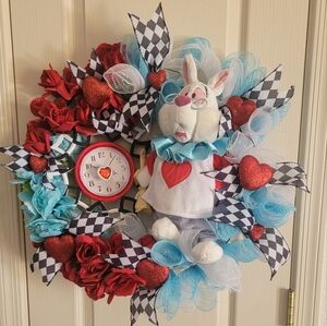 Disney Alice in Wonderland Wreath with Red, Blue, and Black Accents
